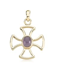14 Karat Gold Maltese Cross Pendant with Chalcedony