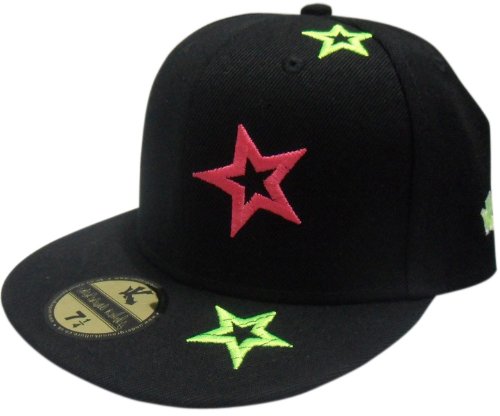 Underground Kulture “Neon Stars” Flat Peak Black Baseball Cap 7 1/4″