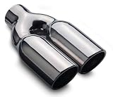 MAGNAFLOW 35168 Stainless Steel Exhaust Tip; 2.25 in. I.D. Inlet; 3 in. Dual Round; 10 in. Long; Rolled Edge; Angle Cut; Double Wall;