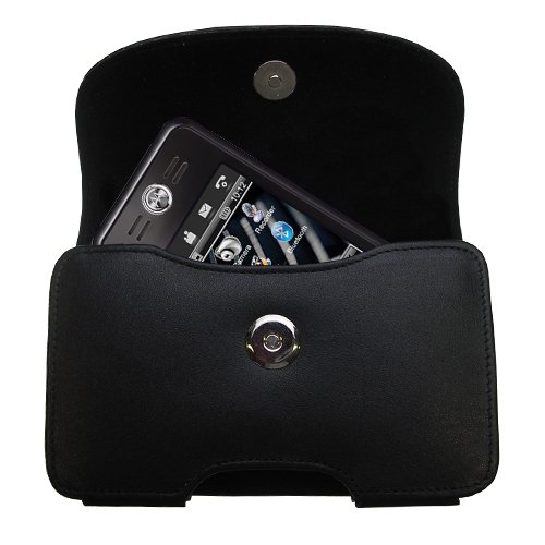 Horizontal Black Leather Case for the Motorola ROKR E6 with both a belt clip and loop option - a Gomadic design