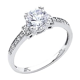 14K White Gold Round-cut Solitaire with Side Stone CZ Cubic Zirconia Ladies Wedding Engagement Ring Band - Size 4: The World Jewelry Center: Jewelry