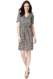 V-Neck Animal Print Zip Front Dress
