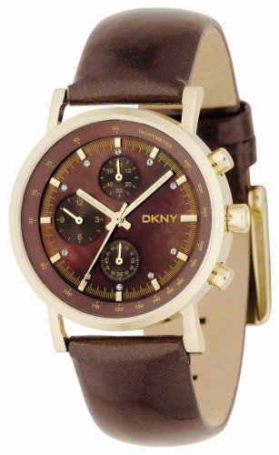 DKNY Stainless Steel Ladies Brown Mop Dial & Brown Patent Leather Strap