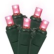 Set of 50 LED Pink Wide Angle Christmas Lights - Green Wire