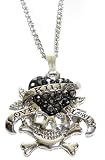 Ed Hardy Inspired Love Kills Slowly Black Crystal Heart and Skull Necklace