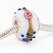 Murano Style Glass Lampwork Bumpy Bead Fits Pandora White with Rose & Blue Dots 15mm (1)