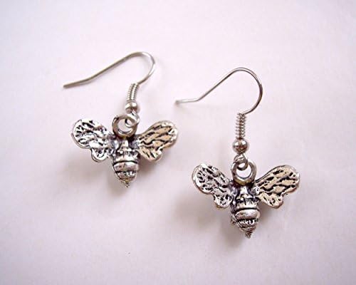 Bee Charm Earrings 1/2 Inch Silver Plated Metal