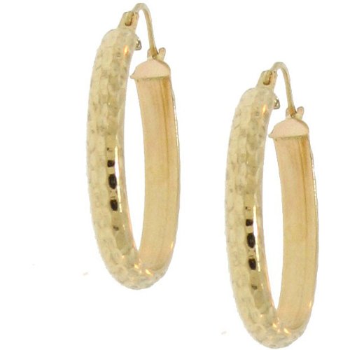 14k Yellow Gold Oval-shaped Diamond Cut Hoop Earrings [Jewelry]
