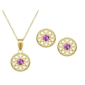 10k Yellow Gold, February Birthstone, Amethyst Floral Disc Earrings and... by