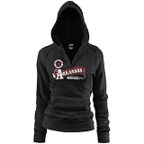 NCAA Arkansas Razorbacks Ladies Black Rugby Distressed Deep V-neck Hoody Sweatshirt