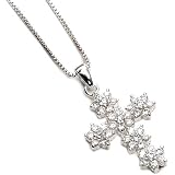 Sterling Silver White CZ Cross Pendant on 18in Box Chain Necklace