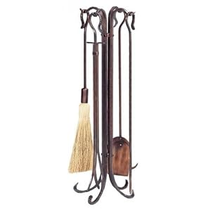 5 Pc Antique Copper Hammered Crook Fireset by UniFlame