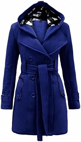 Geben Women's Winter Warm Sapphire Fleece Check Hooded Double Breast Coat Jacket, XL