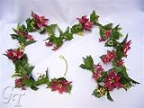 Christmas Artificial Silk Flower Poinsettia Holly Eucalyptus Garland (Burgundy) from GT Decorations