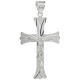 Sterling Silver Crucifix Pendant ( Jesus Christ on Cross Patonce ), 1 11/16 in. (43mm) tall, w/ 18 in. Thin Box Chain