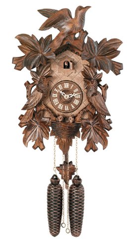 River City Clocks 813-16 Eight Day Cuckoo Clock with Seven Hand-Carved Maple Leaves, One Bird, And A Bird Nest , 16-Inch Tall