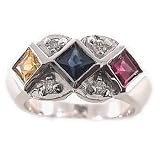 1.25ct. Three Stone Ring Diamond, Tourmaline, Yellow and Blue Sapphire