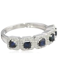 Sterling Silver Sapphire and 1/4cttw Diamond Ring, Size 7