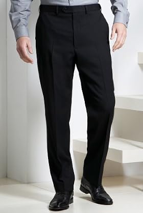 Washable Wool Blend Flat Front Trousers
