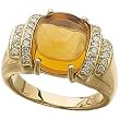 14K Yellow Gold Cabochon Genuine Citrine and Diamond Ring