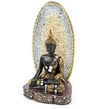 Outdoor Living : Thai Buddha with Crackled Glass Oval Disc Orange