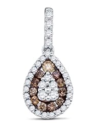 10K White Gold Round Brilliant Cut Invisible & Channel Set Chocolate Brown and White Diamond Halo Pear Pendant - (1/2 cttw.)