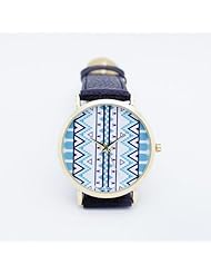 New Fashion Aztec Stripes Pattern Rose Gold Geneva Leather Women Quatrz Wrist Watch - Black