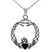 Sterling Silver Onyx Braided Claddagh Pendant with 18 inch Cable Chain