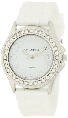 Cerentino Women's 2005R-W Crystal Bezel Boyfriend White Silicone Rubber Strap Watch
