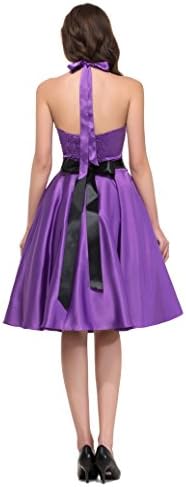 Women's Backless Halter Party Pinup Vintage Retro Dress Purple(S)