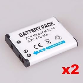 Neewer 2x 670 mAh Replacement Battery Pack for Nikon EN-EL19 Nikon Coolpix S2500 S3100 S4100