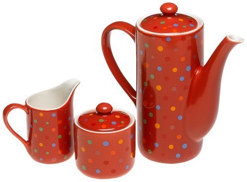 Best Cheap Yedi Houseware Classic Coffee and Tea Polka Dot Teapot, Sugar and Creamer Set, Red