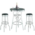 3pcs Retro Fountain Style Black & Chrome Finish Bar Table & 2 Stool Set