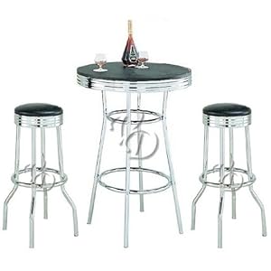 Retro 3-Piece Chrome Bar Stools and Table Set Retro 3-Piece Chrome Bar Stools and Table Set