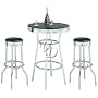 3pcs Retro Fountain Style Black & Chrome Finish Bar Table & 2 Stool Set