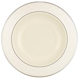 Lenox Pearl Innocence 9-Inch Platinum-Banded Fine China Pasta Rim Soup Bowl, Set of 4 by Lenox