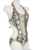 Gray with Gold Polka Dots Halter Monokini Swimsuit with Low Rise Bottom