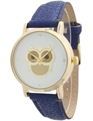 Super Cute Geneva Owl Watch With Leather Band and Gold Owl Face - Navy!