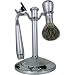 Metal Pewter Chrome Plated Shaving Set on stand: Razor + Brush with Badger Bristles Image