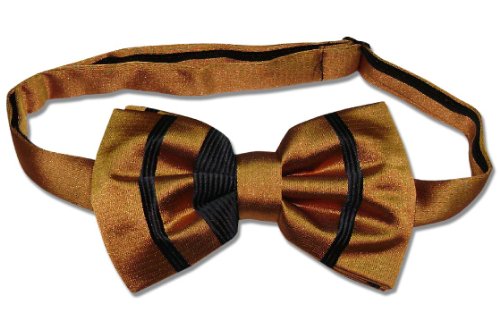 BOWTIE Gold & Black Stripes Woven Men's Bow Tie for Tuxedo or Suit