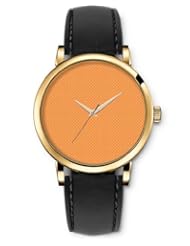 SPRAWL Aanalog Fashion Series Gold Ladies Watches of Genuine Black Leather Strap,Unique Wrist Watch for Women Girls Designed with White dots on orange background