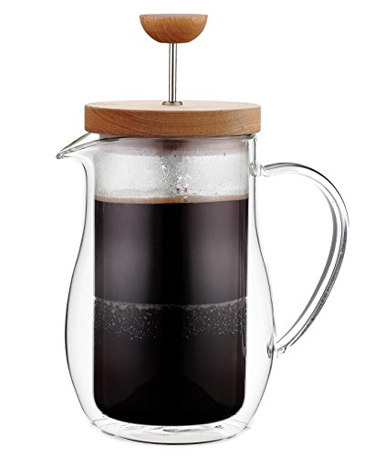 Osaka Cafetiere 6 Cup (27 oz) Double-Walled Borosilicate Glass, Coffee and Tea French Press, with Wood Lid 