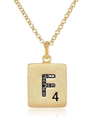 Scrabble 925 Yellow Gold Plated 0.039ct Diamond Initial F Pendant Necklace, 18"