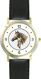 Stallion and Colt in Circle - JP - Horse - WATCHBUDDY&reg; DELUXE TWO-TONE THEME WATCH - Arabic Numbers - Black Leather Strap-Women's Size-Small