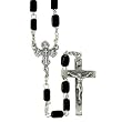 4x6mm Black Square Wood Rosary Beads on 30 1/2 Rosary Necklace w/ Silver Plated Crucifix & Center. The Neck Chain Size is 25 Length.