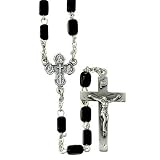 4x6mm Black Square Wood Rosary Beads on 30 1/2 Rosary Necklace w/ Silver Plated Crucifix & Center. The Neck Chain Size is 25 Length.