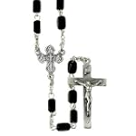 4x6mm Black Square Wood Rosary Beads on 30 1/2" Rosary Necklace w/ Silver Plated Crucifix & Center. The Neck Chain Size is 25" Length.
