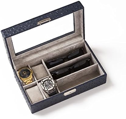 SMB Group Accessory Watch Sunglass Box Storage In Blue Ostrich Vegan Leather