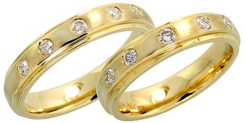 14k Gold Matte Finish Band Diamond Wedding Set (4.5mm each), w/ 0.43 Carat Brilliant Cut Diamonds, (Men's Size: 9 to 12)