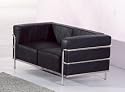 Stunning Le Corbusier Style Black Leather Modern Loveseat